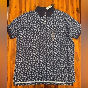 Harbor Bay Navy Polo with Light Blue Leaf Print